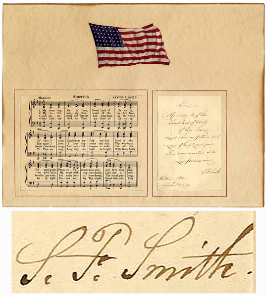 Samuel Francis Smith Signed & Handwritten First Stanza of His Beloved Song ''America''